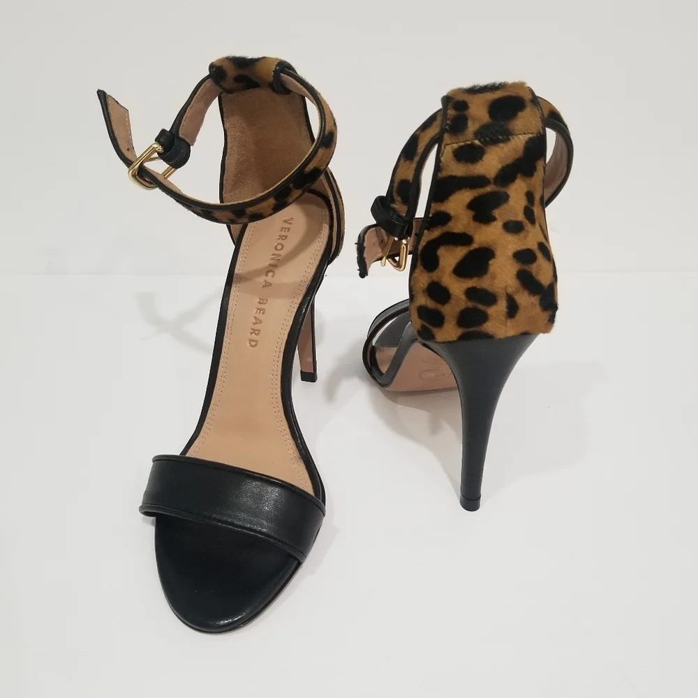 NWOT Veronica Beard Leopard Black Leather Heels